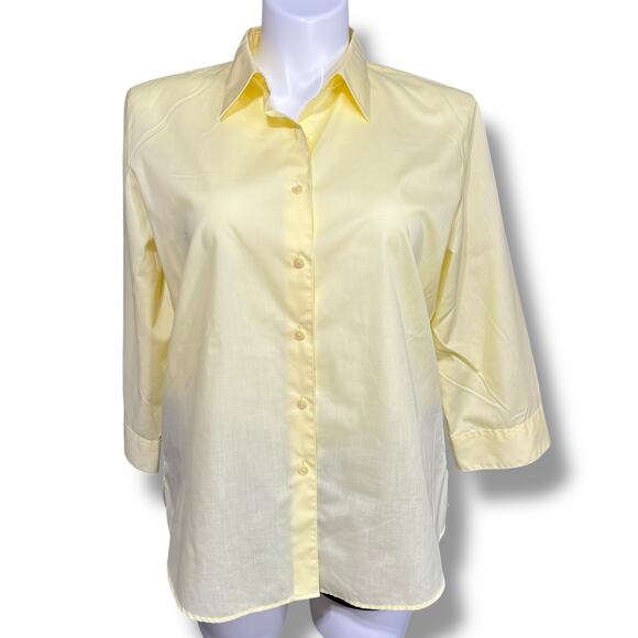 Foxcroft Womens Blouse Button Down Top Wrinkle Free Shaped Fit Collared Yellow - Picture 1 of 8